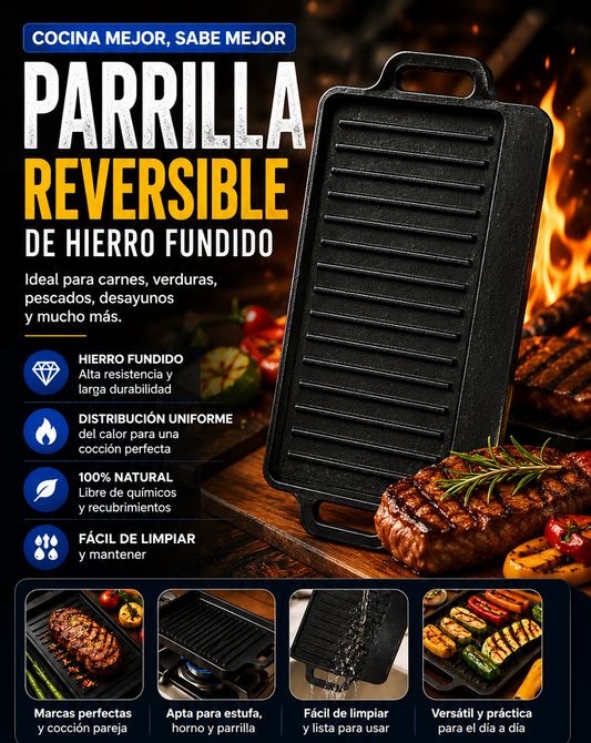 PARRILLA VOLKANA REVERSIBLE 2 EN 1 + ENVÍO GRATIS 🎁