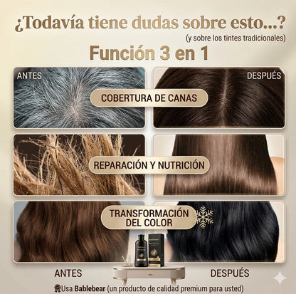 SHAMPOO TINTE 3 EN 1 UNISEX CUBRE CANAS + ENVÍO GRATIS 🎁