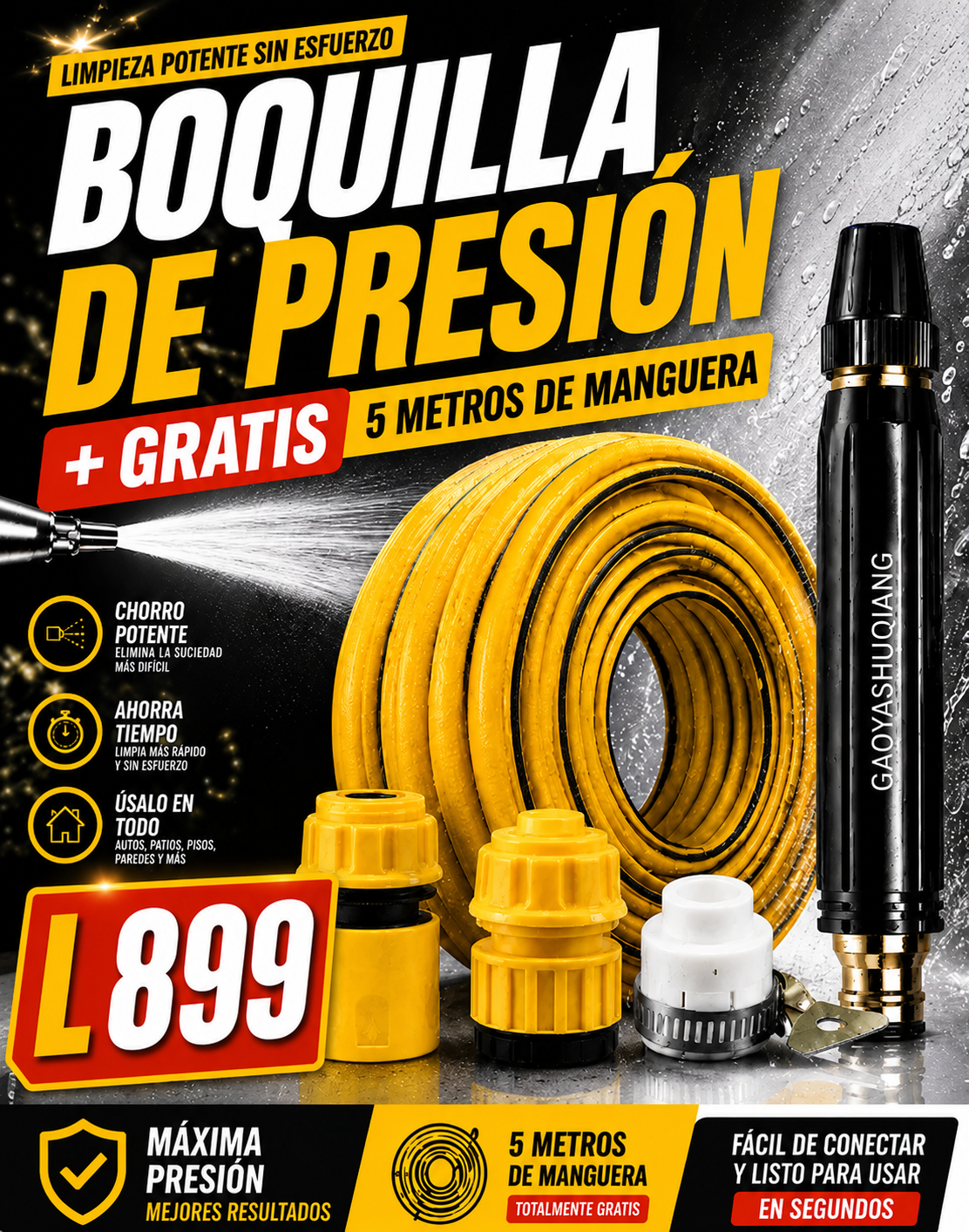 PRO PULSE MAX™ Boquilla Propulsora Metálica de Alta Precisión + 5 METROS DE MANGUERA GRATIS 🎁