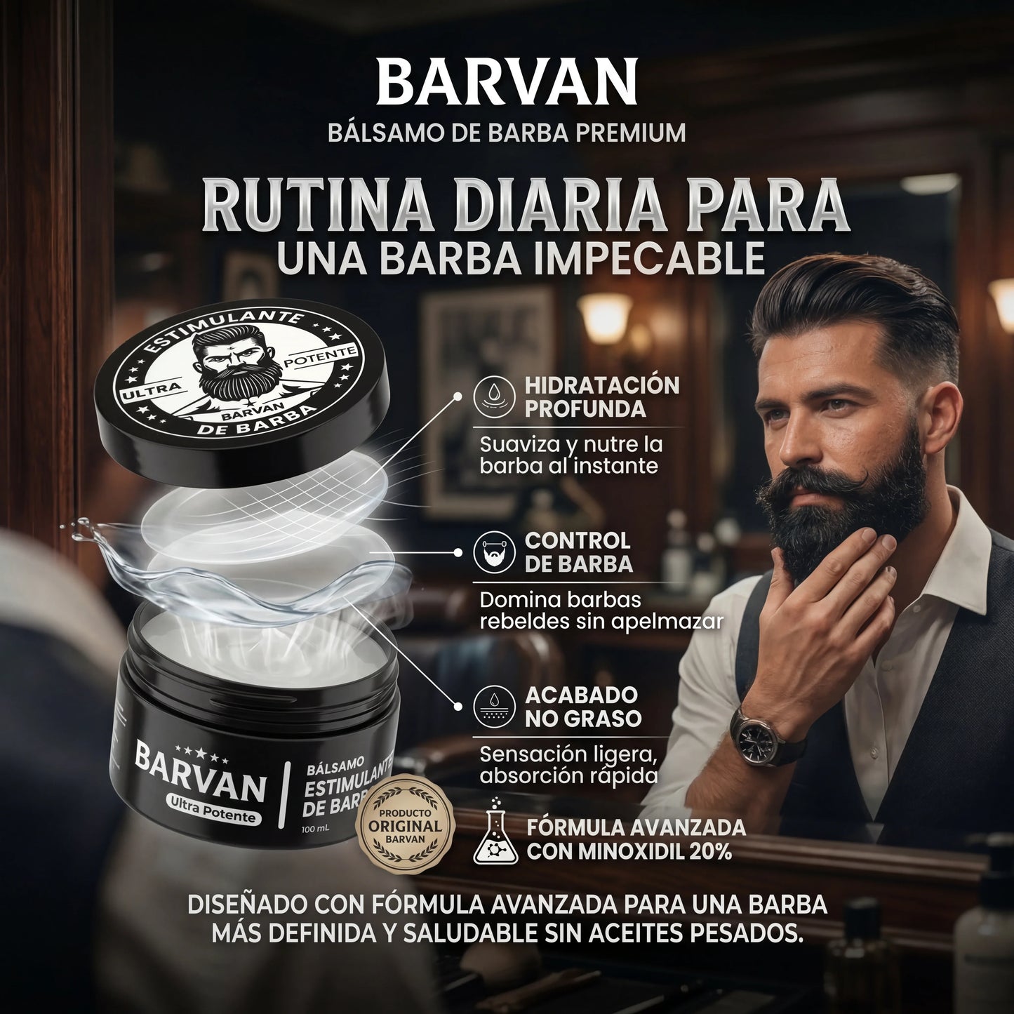Barvan™ — Bálsamo Estimulante de Barba con Minoxidil 20% Ultra Potente